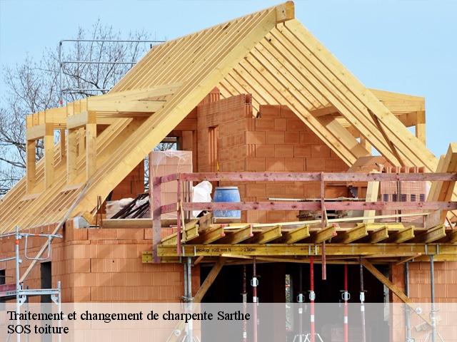 Traitement et changement de charpente 72 Sarthe  SOS toiture